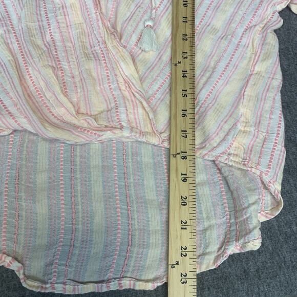 Lou & Grey Shirt XS Embroidered Stripes Faux Wrap Surplice Tassels Boho - Picture 9 of 9